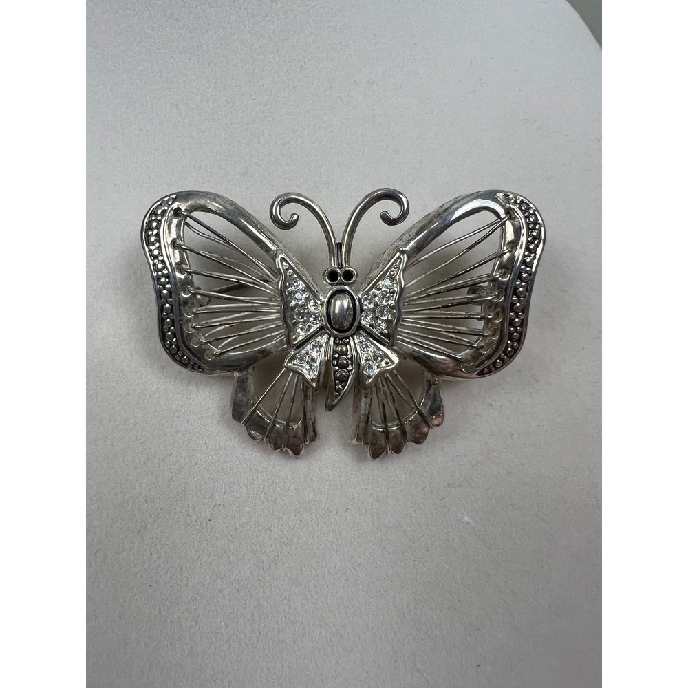 Vintage Best Silver Tone Rhinestone Butterfly Brooch Pendant Pin Combination